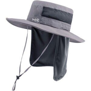 Unisex Light Grey 100% Nylon Wide Brim Mesh Vent With Neck Flap Cowboy Hat